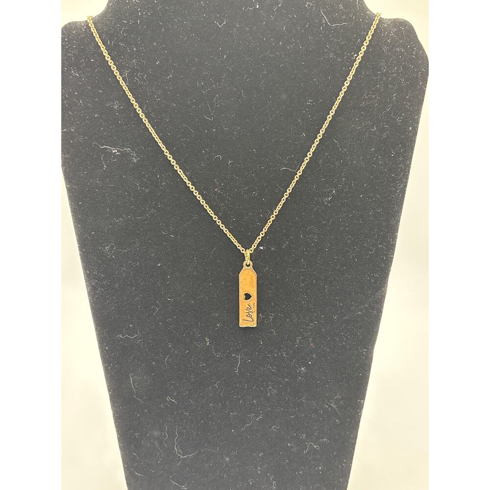 Love heart drop bar necklace gold toned 16-17"
